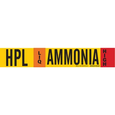 BRADY Pipe Marker: HPL, LIQ, High, Fits 8 in and Larger Pipe O.D., 1 Pipe Markers - Ammonia Fiberglass Carrier Mounted with Strapping Pipe Markers
