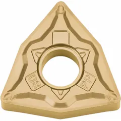 Trigon (W) indexable turning insert with CVD cermet coating. Used for precision turning, facing, and profiling operations on metal workpieces. Suitable for finishing and semi-finishing cuts.