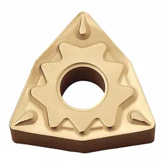 PVD Cermett grade indexable insert for turning, facing, and profiling on CNC lathes. Suitable for finishing operations on steel and stainless steel, offering wear resistance and surface finish.
