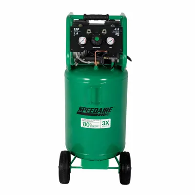 SPEEDAIRE Air Compressor: Quiet, Oil Free, 20 gal, Vertical, 1.8 hp, 4.5 cfm @ 90 psi - Wheeled Portable Electric Air Compressors