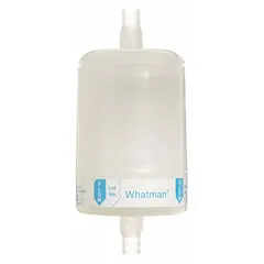 This filter capsule features a glass microfiber filter material and a polypropylene housing. It has barb-type inlet and outlet connections with a 12.7 mm max inlet connection. Suitable for inline filtration of liquids or gases in industrial processes.
