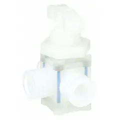 This manual diaphragm valve features a PFA body with FNPT x FNPT x FNPT end connections and a PTFE diaphragm. Rated for a maximum working pressure of 80 psi CWP, it is suited for high-purity fluid handling where chemical resistance and contamination control are required.