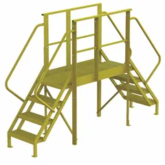 This steel crossover bridge provides safe elevated access across obstacles in industrial environments. It features 4 perforated steps, a yellow finish, and a load capacity of 1000 lb. Suitable for warehouses, assembly lines, and maintenance areas.