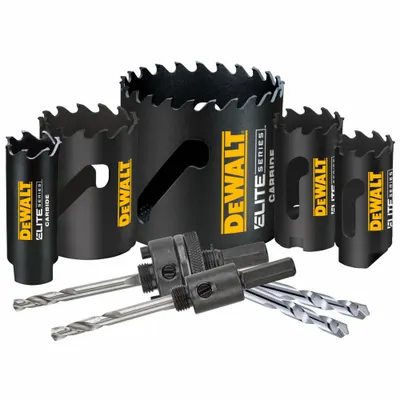 DEWALT Hole Saw Kit: 9 Pieces, 1 7/8 in Max. Cutting Dp, Carbide Tipped - Multi-Material-Cutting Hole Saw Kits