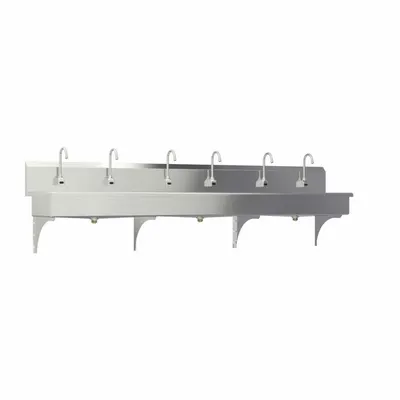 SANI-LAV Wash Station: 6 Stations, 8 in Bowl Dp, 117 in Bowl Lg, 16 1/2 in Bowl Wd - Six-Station Wall-Mounted Wash Stations with Faucets