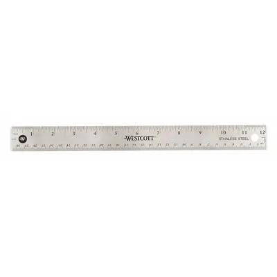 WESTCOTT Ruler: 10415, 12 in, 0.06 in Thick, 1/16 in, Clear, Black, Flex - Stainless Steel Rulers