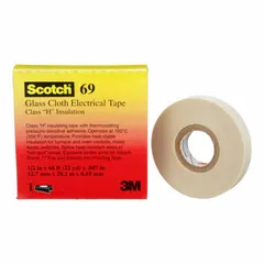 Fiberglass cloth tape with silicone adhesive, 22 yards long and 7 mil thick, rated for 600 V. Provides abrasion resistance and electrical insulation for coil holding, lead insulation, and harness wrapping in motors, transformers, and generators.