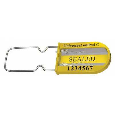 UNIVERSEAL Padlock Seals: Yellow, Plastic, 100 lb Breaking Strength, 1 3/16 in Hasp Lg - Metal Hasp Padlock Seals
