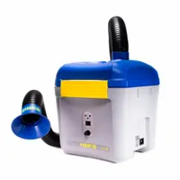 This single-hose benchtop fume extractor kit operates at 167 cfm and 50 dB, with a nominal input voltage of 120V. It includes components 999-245, A1585, and A1586. Designed for capturing airborne contaminants during manual soldering, rework, and assembly operations in electronics manufacturing and repair facilities