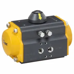This double-acting pneumatic valve actuator delivers 275 in-lb of torque at 80 psi for automating quarter-turn valves. The housing is made of anodized aluminum, and the unit features an ISO F05 mount type. It contains zero springs, making it suitable for on/off or modulating control in industrial processes.