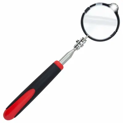 ULLMAN Inspection Mirror: 2 3/8 in Dia Mirror Size, Mirr. Mat. Aluminum - Illuminated Inspection Mirrors
