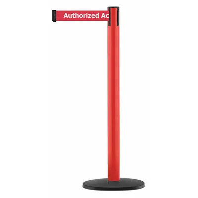 TENSABARRIER Barrier Post with Belt: Red, No Pattern, Authorized Access Only, 7 1/2 ft Belt Lg - Message Retractable Belt Post Barriers