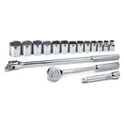 SK PROFESSIONAL TOOLS Socket Wrench Set: 1/2 in Drive, 16 Piece, 12-Point, SAE - SAE Socket Sets with Drive Tools