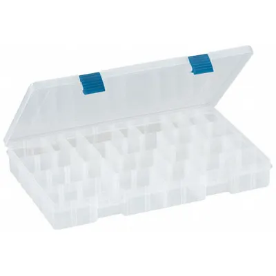 PLANO Compartment Box: 14 in x 9 in x 2 in, Clear, Not Electrostatic Discharge Conductive - Small Parts Compartmented Boxes with Adjustable Dividers