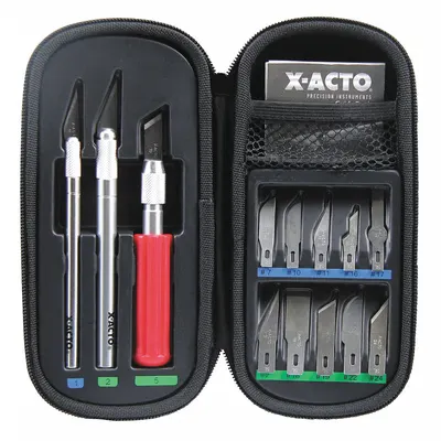 X-ACTO Precision Knife Kit: Curved/Straight/Triangular, 2 in_1 1/2 in_1 3/4 in Blade Lg - Precision Knife Sets