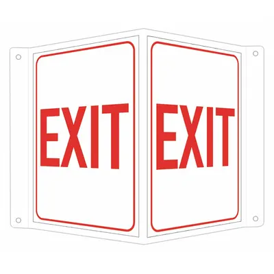 LYLE Safety Sign: Aluminum, Mounting Holes Sign Mounting, 12 in x 8 in Nominal Sign Size - V-Shape Projection Exit Signs