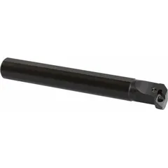 This indexable boring bar features a negative rake geometry and left-hand cutting direction, designed for internal turning operations such as enlarging holes and finishing bores. It accommodates indexable inserts for efficient material removal in metalworking applications.