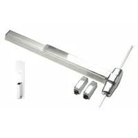 Surface vertical rod exit device with touchbar and night latch. Chrome finish. Rated for doors up to 3 ft wide. Suitable for commercial and industrial egress applications requiring secure, code-compliant exit hardware