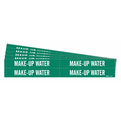 BRADY Pipe Marker: Make-Up Water, Green, White, Fits 3/4 to 2 3/8 in Pipe O.D. - Make-Up Water Adhesive Pipe Markers