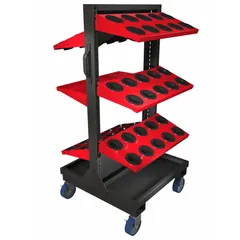 Mobile CNC toolholder rack with 50 compartments designed for NMTB50 taper tooling. Provides organized storage and transport of tools in machining and metalworking environments.