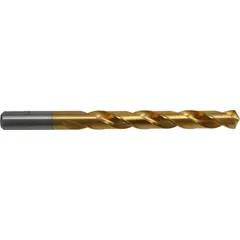 General purpose jobber-length drill bit made from high-speed steel with a titanium nitride (TiN) coating. Features a 33/64" diameter and a 118° point angle. Suitable for drilling in metals, plastics, and wood.