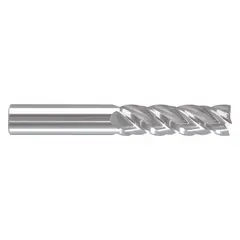 This 4-flute carbide square end mill is designed for fast cutting of ferrous materials. With a 1" mill diameter, 3" length of cut, and 6" overall length, it is suitable for high-speed milling operations in CNC and manual machines. Used for creating square shoulders and slots in tool and die, mold making, and general metalworking applications.