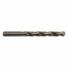 This NAS 907 Type B jobber-length drill bit is made from cobalt steel with a straw/bronze finish, featuring a 135° split point to reduce walking and improve hole accuracy. Designed for drilling in high-strength alloys and aerospace materials, it provides heat resistance for extended tool life. Suitable for precision holemaking in demanding industrial applications.