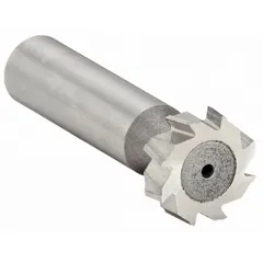 This keyseat milling cutter is made of high-speed steel with a staggered tooth design conforming to ANSI #404. It has a 1/2" diameter and 1/8" thickness. Used for milling keyways and slots in shafts and hubs for power transmission assemblies.