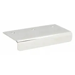 Fixed, non-recessed edge pull handle with threaded mounting holes. Constructed from mirror-finished stainless steel in silver. Grip thickness of 0.098 in. Accepts 3.5 mm x 20 mm screws. Suitable for use on cabinets, enclosures, and machinery doors in industrial environments.