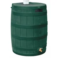 BUSHMAN Rain Barrel: Green, 30 in Overall Ht, 23 in Overall Wd, Spigot Included, 50 gal Capacity (MPN RW50-GRN)