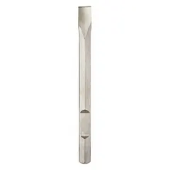 Chisel bit for breaker and demolition hammers with 1 3/4 in head width and 16 in overall length. Used for concrete chipping and breaking in heavy-duty demolition applications such as removing slabs, foundations, and masonry structures.