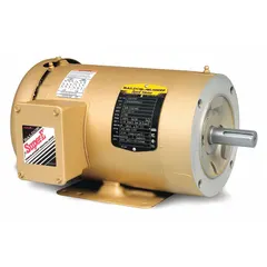 Totally enclosed fan cooled (TEFC) 3-phase AC motor rated 15 hp, 3500 RPM at 60 Hz, 230V AC. Full load current 17/34/36.8 A. C-face with rigid base mount design for direct coupling to pumps, fans, conveyors, and compressors in continuous-duty industrial applications.