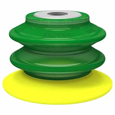 PIAB Vacuum Pad Assembly: G3/8 in, 113.79 mm Pad Dia, Polyurethane, Green, 84.07 mm Pad Ht - Multi-Bellows Type Packaging Industry Vacuum Pad Assemblies