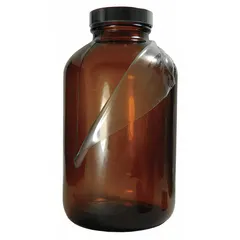Safety Coated Wide Mouth Round Glass Lab Bottle, 500 mL, 53-400, Amber, 81 mm Body Dia