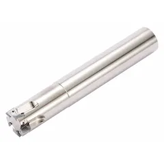 This indexable square-shoulder end mill features a long length shank for extended reach in deep cavity and vertical wall milling. The 90-degree design enables precise shoulder milling operations. Suitable for general industrial machining applications.
