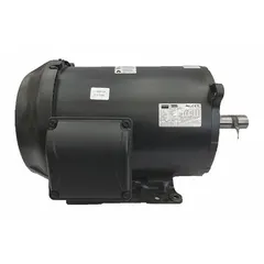 Totally enclosed fan-cooled (TEFC) 3-phase AC motor with rigid base mounting. Delivers 7 1/2 hp at 1,775 RPM, 230/460V AC, 18.4/9.2 A full load current at 60 Hz. Suitable for continuous-duty applications such as pumps, fans, conveyors, and compressors in industrial environments.