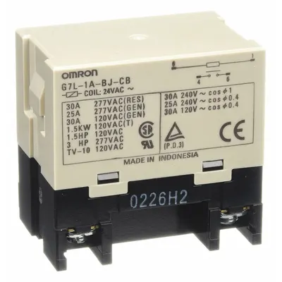 OMRON Enclosed Power Relay: Bracket Mounted, 30 A Current Rating, 24V AC, SPST-NO - Bracket-Mounted Relays