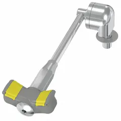 This counter-mount eyewash station provides emergency eye irrigation. It features swing-down activation and a center-mount location. Constructed with chrome-plated brass pipe, it is suitable for use in laboratories, factories, and other industrial settings where a plumbed water supply is available.