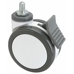 Twin-Wheel Threaded Stem Caster for Medical Equipment, 4 in Dia., 2 1/2 in Wd, 120 mm Mounting Ht, M12 Thread, Gray