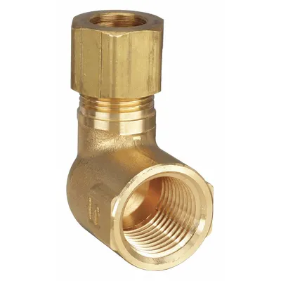 PARKER Compression Fitting Elbow: 1/2 in OD x 1/2 in Pipe Fitting Size, Compression x FNPTF - Standard Sleeve Brass Compression Fittings