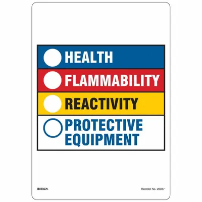 BRADY HMIG Label: 14 in Ht, 10 in Wd, Polystyrene, Adhesive, 10 in x 14 in, HMIG - Safety