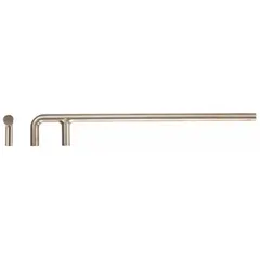 This F-shaped valve wheel wrench is made of aluminum bronze with a natural finish. It has an overall length of 11 3/4 inches. Designed for operating valve wheels in industrial settings where non-sparking tools are required.