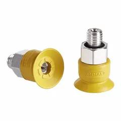 Flat type vacuum pad assembly with NBR-ESD material, 55 A durometer, yellow color, 11.2 mm pad diameter, and 13.4 mm pad height. Designed for ESD-safe handling in electronics assembly, providing secure grip on sensitive components without marking.