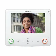 Surface-mount tenant station for outdoor video intercom systems. Operates on 24V DC and includes mounting hardware. Enables two-way audio and video communication between residents and visitors at building entrances.