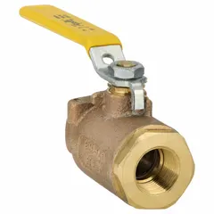 This APOLLO bronze ball valve features a straight body with FNPT x FNPT connections and a lever handle. Rated for a maximum pressure of 600 psi (CWP), it is used to start, stop, or redirect flow in commercial and light industrial piping systems handling water, oil, or gas.