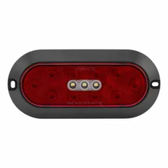 Red lens oval LED combination light for stop, turn, and tail functions. Screw mount with PL-3 connector. Complies with DOT/SAE J593, J2040, and J2261. Suitable for trailers, trucks, and heavy equipment requiring surface-mount lighting.