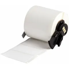 Precut nylon label roll measuring 1 in x 1 29/32 in with black-on-white printing. Designed for use with the BMP71 printer series and requires M7-R4300 ribbon. Suitable for durable identification and marking on wires, cables, and small cylindrical surfaces in industrial environments.