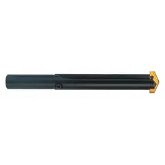 High-speed steel spade drill holder with black oxide finish, straight shank, and right-hand orientation. Seat size 1. Designed to securely hold exchangeable tip spade drill bits for drilling operations in metal workpieces.