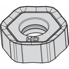 Hexagon-shaped indexable milling insert for face and shoulder milling operations. Suitable for machining steel, stainless steel, and cast iron in industrial applications.