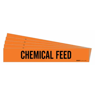 BRADY Pipe Marker: Chemical Feed, Orange, Black, Fits 2 1/2 to 7 7/8 in Pipe O.D. - Chemical Feed Adhesive Pipe Markers